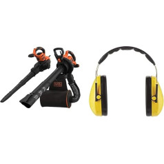 Black+Decker 3,000 W Leaf Vacuum and Blower BEBLV300 with Shredder and 72 L Collection Bag Backpack + 3M Peltor Optime I Ear Muffs with Adjustable Headband for Noise up to 98 dB - SNR 27
