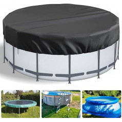 LQCOZYM Round Pool Cover for 470 cm Pools, Durable UV-Resistant Oxford Pool Tarpaulin, Summer & Winter Pool Cover with Guy Ropes and Ground Spikes, Black (470 cm)