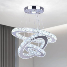 Cainjiazh Modern Crystal Chandelier 3 Rings Round LED Chandelier Lights DIY Pendant Light Stainless Steel Adjustable Chandelier Ceiling Light for Dining Room Bedroom Living Room (Cool White)