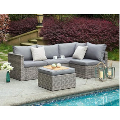 BRAVICH Weatherproof Rattan Sofa Set 4 Piece Corner Chair Patio Garden Furniture Set 6 Seater with Rain Cover Fully Assembled