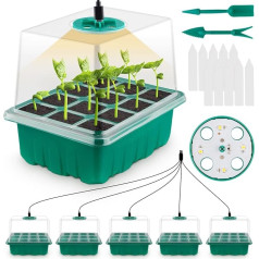 KEYUSHOP Pack of 5 Propagation Trays with Grow Light, Seed Propagation Box with Raised Lids, Full Spectrum Plant Light Dome, Seedling Starter Germination Trays for Indoor Plants, Greenhouse,