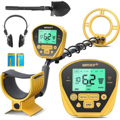 Metal Detector Professional for Adults and Children - MIYAY Metal Detector Waterproof Metal Detectors 10 Inch Large Search Coil, Gold Detector Height Adjustable, Large LCD Screen 6 Modes (Yellow)