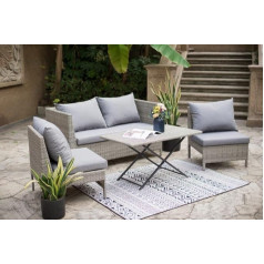 Ondis24 Los Angeles Ready Garden Furniture Set, Garden Set for 4 People, Garden Set with Table Umbrella, Seat Cushion, Balcony Furniture, Dining Set, Garden, Lounge Set