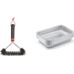 Weber Three-Sided Grill Brush Three-sided Grill Brush, 30 cm, Black/Silver, 6277 & 6415 Small 7-1/2-Inch-by-5-Inch Aluminium Drip Pans, Set of 10