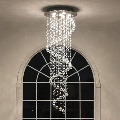 Elegant Spiral Crystal Chandelier, A1A9 Clear K9 Crystal Raindrop LED Ceiling Light, Chrome Flush-Mounted Pendant Light for Living Room, Hallway, Stairs, Foyer, Size: D50 cm, H156 cm