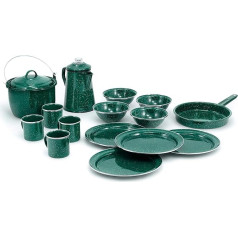 GSI Outdoors Camp Crockery Set I 4 People Set Consisting of Pioneer Enamel Percolator, Frying Pan, Kettle, Bowls, Plates and Coffee Cups