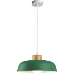 EKSED 300mm Round Pendant Light with Macaron Color Metal Shade Modern Simple Wood Effect E27 Loft Bar Ceiling Pendant Lamp Kitchen Island Dining Room Chandelier (Green)