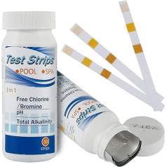 Pack of 100 Pool Test Strips 3 in 1, Pool Tester, Spa Whirlpool Test Strips, 3-in-1 Pool Water Test Strips for PH Value, Free Chlorine, Total Alkalinity, Water Tester for Spa, Hot Tub, Swimming Pool