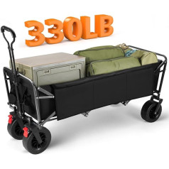 morpilot XXL Handcart Foldable 150L 300LB, Foldable Handcart with Side Pocket, Drink Holder, Adjustable Handbag, Beach Trolley for All Terrain, Outdoor, Camping, Garden