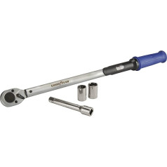 Goodyear Premium Torque Wrench, Adjustable from 42 to 210 Nm, 1/2 Inch / 12.5 mm Drive, Square, Incl. Extension and Sockets 17 mm and 19 mm