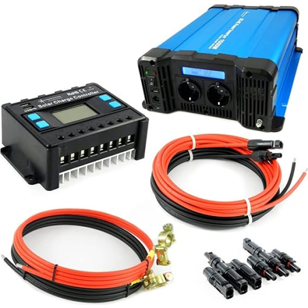 solartronics Solar Accessory Set 1500 Watt Converter FS1500D 30A Charge Controller Plug Cable Photovoltaic Single System