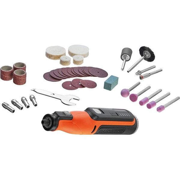 Black+Decker Cordless Multifunction Tool with 36 Pieces Accessories BCRT8I (7.2V, 1.5Ah, Universal Fine Drill Grinder with LED Light, for Cutting, Grinding, Polishing and Sanding, Includes USB