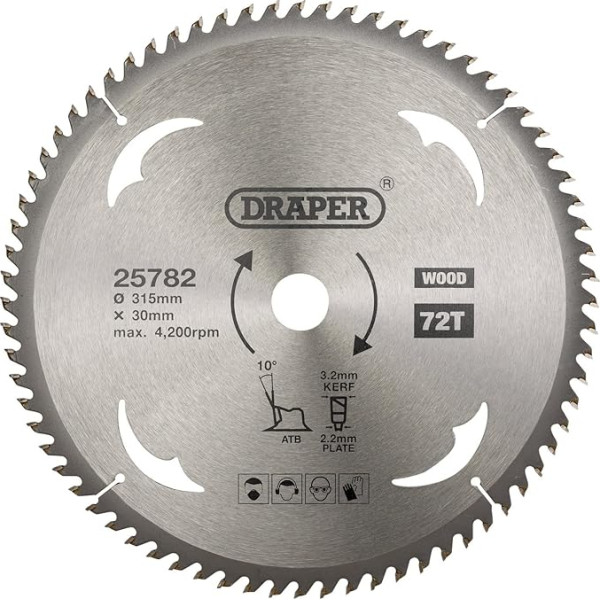 Draper 25782 TCT Circular Saw Blade for Wood, 315 x 30 mm, 72 Teeth, Silver, One Size