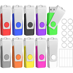 TEWENE USB Stick 32 GB Set of 10 USB Memory Stick Flash Drive Memory Stick High Speed USB 2.0 Multicoloured Rotate