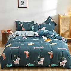 Yaofeiou Dark Blue Bed Linen 135 x 200 cm Cartoon Animal Pattern Bed Linen Microfibre Boy Girl Bed Linen Animals Single Bed Reversible Bed Linen Children's Duvet Cover 2-Piece with 1 Pillowcase 80 x