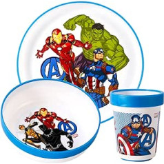 Avengers 3 Piece Two Tone Premium Tableware Set for Kids Plate, Bowl and Mug, BPA Free