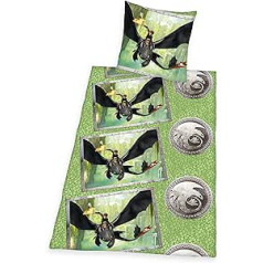 Herding Dragons Bed Linen Set, Pillowcase 80 x 80 cm, Duvet Cover 135 x 200 cm, 100% Cotton, Flannel, with Practical Button Placket