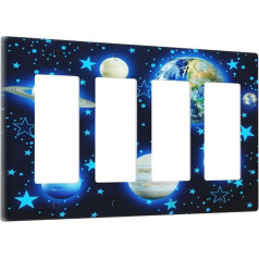 Stars Planet 4 Gang Light Switch Cover, Blue Solar Decorative Wall Plate, Quad Rocker System, GFCI Switch, Electric Bezel for Home, Nursery Decoration