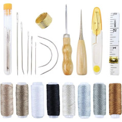 Vitoki Upholstery Repair Kit, 29 Pieces Hand Sewing Needles Canvas Thread and Needles Tape Measure Large Eye Sewing Needles for Upholstery Carpet Leather Craft Repair