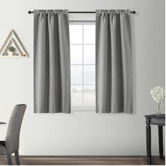 GIRASOLE HOME® 1 Pair Semi Blackout Flame Retardant Curtains Ideal for Kitchen Restaurant Hotel Hatching Pattern Fire Retardant Fabric Certified Insulated 2 Panels (70 x 145 cm, Grey)