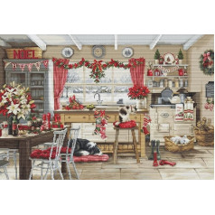 Luca-S Gold Counted Cross Stitch Kit - Christmas Farmhouse Kitchen BU5053 Counted Cross Stitch Kit for Adults Needlework and Embroidery Kit