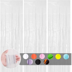 3 Pack Macaron White Tinsel Curtains Foil Curtain Decoration 1 x 2m Pastel Foil Door Curtain Shimmer Fringe Curtains Party Backdrop for Birthday Hen Night Wedding