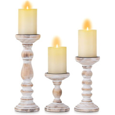 Romadedi Candle Holder Pillar Candles Wooden Candle Holder: Set of 3 Candle Stands Country House Style Shabby Chic Vintage Decoration for Living Room Table Decoration 15/21/30 cm