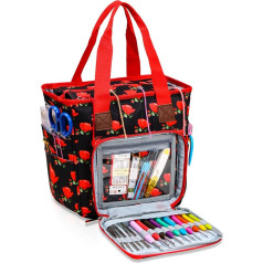 Coopay Crochet Bag Knitting Needle Storage Wool and Crochet Organiser Craft Bag for Crochet, Knitting Bags and Knitting Organisers Craft Bags with Compartments, rose, Bag