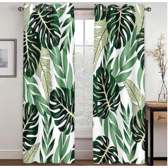 KARPIX Opaque Tropical Plants Palm Leaves Monstera Blackout Curtain Natural Theme Window Curtain with Eyelets for Children's Room (3, 100 x 140 cm (2 x 50 x 140 cm))