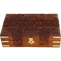 Ajuny Jewellery Box Hand-Carved Decorative Wooden Flower Carving, Multipurpose Storage Organiser