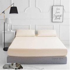 EXQUIZIT HOME Plain Dyed Polycotton Percale Fitted Sheet with Matching 1 x Pillow Case Easy Care Single Bed Sheet Cream
