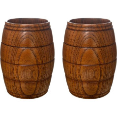 Aiminjey 2 Pack Classic Natural Solid Wood Cups, Handmade Barrel Shaped Beer Mug, 220ml, Portable Drinking Cup for Tea, Water, Whiskey, Milk, Sake 209ml