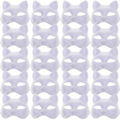 COHEALI 20 Pieces DIY White Cat Paper Mask Pulp Blank Hand Painted Mask Half Face Opera Masquerade Masks Craft Mardi Grass Mask for Performance Party Accessories