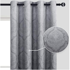 DWCN Ombre Opaque Curtains for Bedroom - Damask Patterned Energy Saving Eyelet Curtains for Living Room, 2 Pieces Gradient Curtains, 215 x 140 cm (H x W), Grey