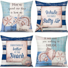 Artscope Velvet Cushion Cover, Decorative Super Soft Cushion Cover with Blue Holiday Pattern, Decorative Cushion for Sofa, Bed, 45 x 45 cm, 4 Pieces