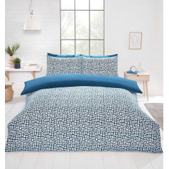 Rapport Home Pebbles Microfibre Duvet Cover Set, Double, Blue with Pillowcases