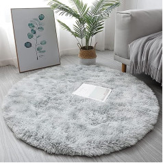 Round Rugs High Pile Round Rug Living Room Long Pile Rugs for Living Room Fluffy Shaggy Bedroom Bed Rug Outdoor Rugs (Grey White, 160 cm)