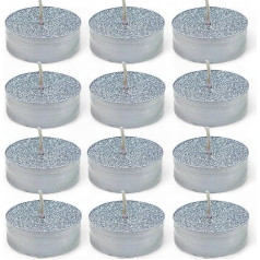 MIK funshopping Magic Glitter Tea Lights, Magical Atmosphere for Christmas, Festive Occasions, Odourless, Soot-Free Candles, Long Lasting Burning Time (Diameter 5.5 x 2 cm, Pack of 12, Silver)