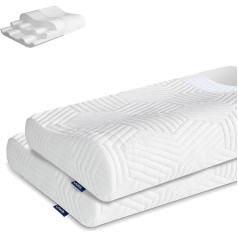 LAMB Height Adjustable Memory Foam Pillow, Ergonomic Neck Support Pillow, 50D Density, Removable Cover, Suitable for Side Position, Blue, Pack of 2