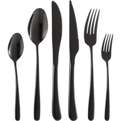 CISAY Cutlery Set for 6 People, 36-Piece Black Stainless Steel Cutlery Set, Cutlery Including Knife/Fork/Spoon/Steak Knives, Mirror Polished, Dishwasher Safe