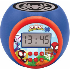 Lexibook RL977SP1 Spidey and His Super Friends Projection Alarm Clock with Snooze Function and Alarm Function Night Light with Timer LCD Screen Battery Operated Blue