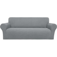 PiccoCasa Stretch Sofa Protective Cover 2 Seater 1 Piece Loveseat Couch Cover for Sofa Living Room - Spandex Jacquard Checked Sofa Covers, Light Grey Washable Couch Furniture Cover for Dogs