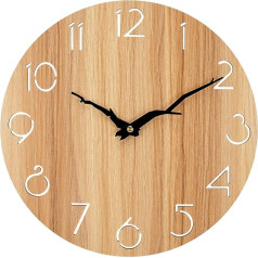 Brmeday Wooden Wall Clock 30 cm / 12 Inch Large Wall Clock Without Ticking Noises Wall Clocks Modern Wall Decoration Wall Clock for Living Room, Bedroom, Kitchen Clock, Children's Clock