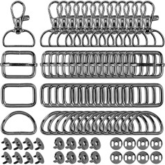 Rustark 100 Pieces Purse Hardware Buckles, Bag Making Assortment Kit with Rotating D-Ring Hooks, Clasps, Sliding Buckles, Snap Button
