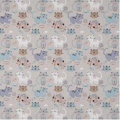 Kt KILOtela - Printed Fabric Decoration, Cushion, Curtains, Bedspreads, Bags, Tablecloths, 300 cm Length x 280 cm Width, Cats - Blue, Orange, White ─ 3 Metres