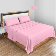 GC GAVENO CAVAILIA Plain Diamond Pattern Bed Sheets Easy Care Flat Sheets Single Bed Sheets Soft and Cozy Non Iron 2 Pack Polyester 50% Cotton Rose King Size