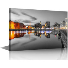 Liverpool Skyline Wall Decor, Albert Dock, Wall Decorations for Living Room, Liverpool Skyline, Black and White Wall Art, 1 Panel Artwork, Home Decor, Posters and Prints, Framed, Ready