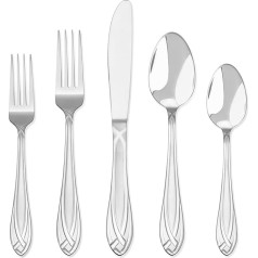 Hampton Forge 54 Piece Signature Lace Frosted Cutlery Set with Wooden Caddy - Metallic