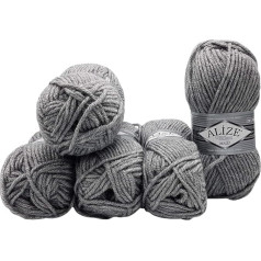 5 x 100 g Alize Superlana Maxi Wool, 500 g Knitting Wool, 75% Acrylic, 25% Wool (Grey 21)