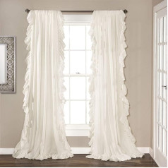 Lush Decor Reyna Rüschen-Fenstervorhang-Set, Paar, 137,2 cm B x 241,3 cm L, Weiß, fließendes Vorhang-Set, romantische Rüschenvorhänge für Schlafzimmer, Wohnzimmer oder Esszimmer, Bauernhaus und